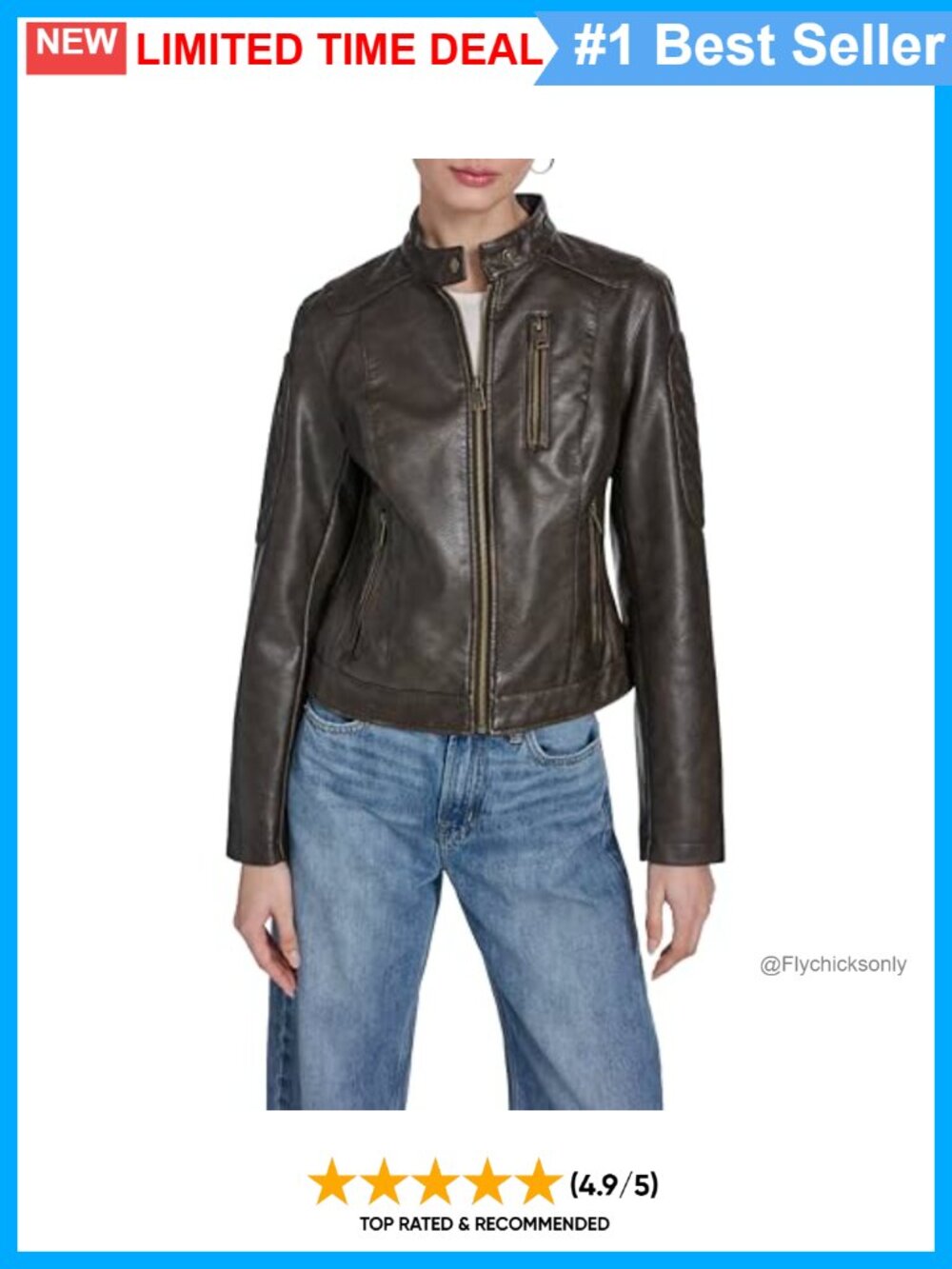 Faux Leather Motocross Racer Jacket Quilted Moto Zip Cuffs